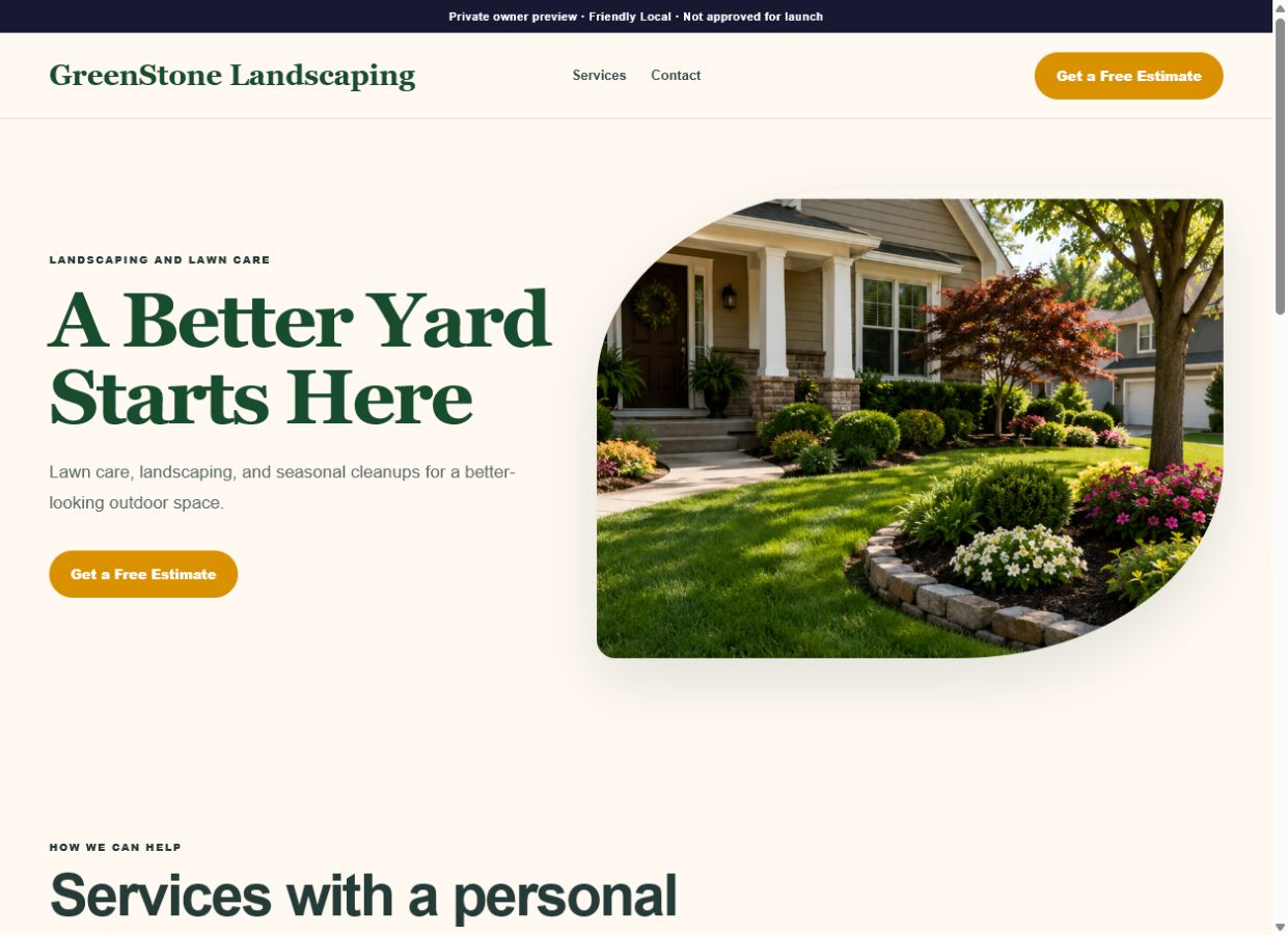 Friendly Local fictional desktop website preview